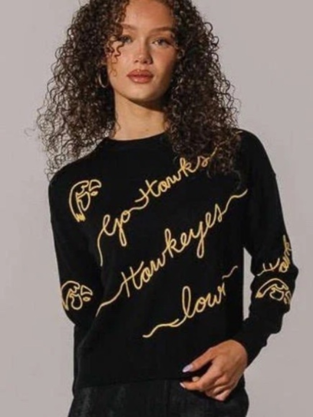 KADYLUXE Black Knit Top with Subtle Gold Accent Loveletter Sweater Iowa